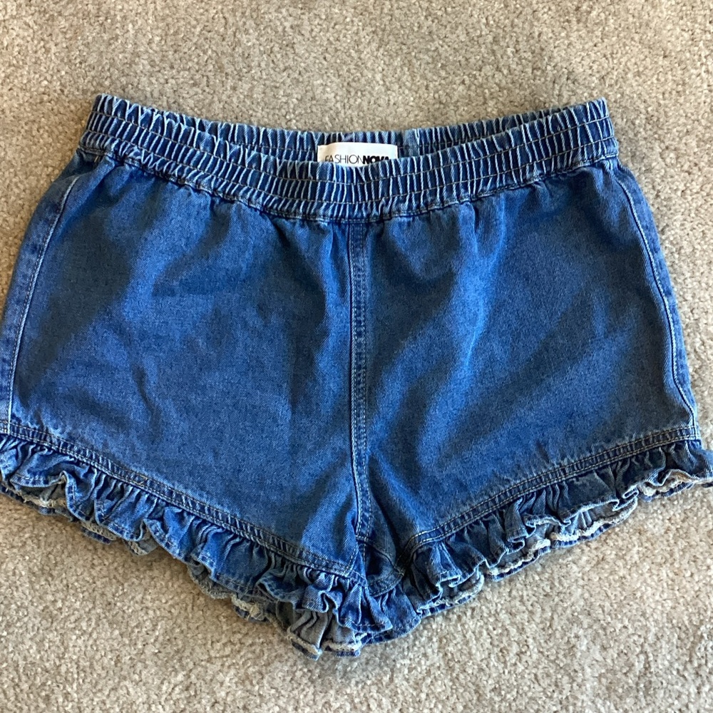 Fashion Nova Ruffle Hem Blue Jean Shorts